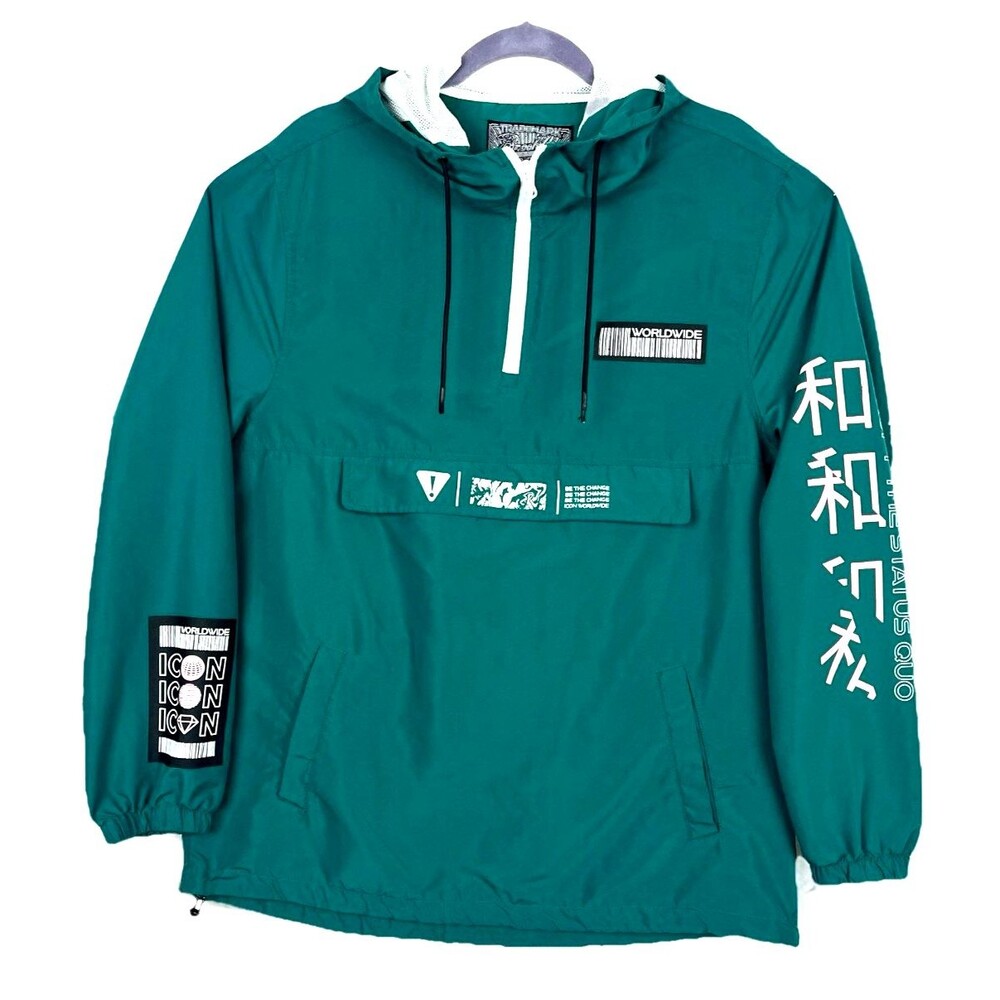Brooklyn Cloth Mens M Jacket Wind Breaker Hoodie Green Tiger Floral Asian Print